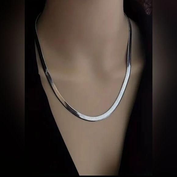 Flat Snake Stainless Titanium Silvertone Harringbone Style Chain 18", 4mm New - Picture 6 of 9